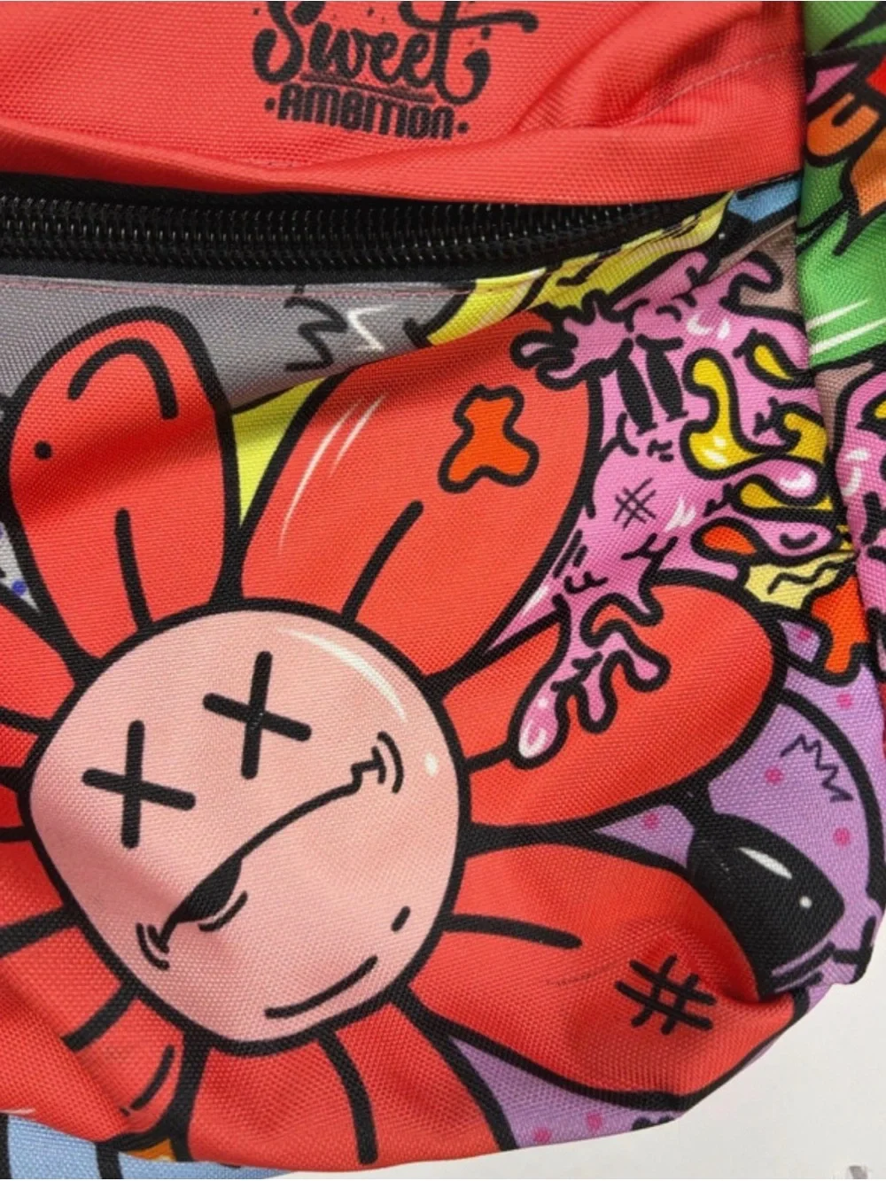 Sweet Ambition Cartoon Graffiti Backpack - Red, Yellow, Green, Blue, Pink